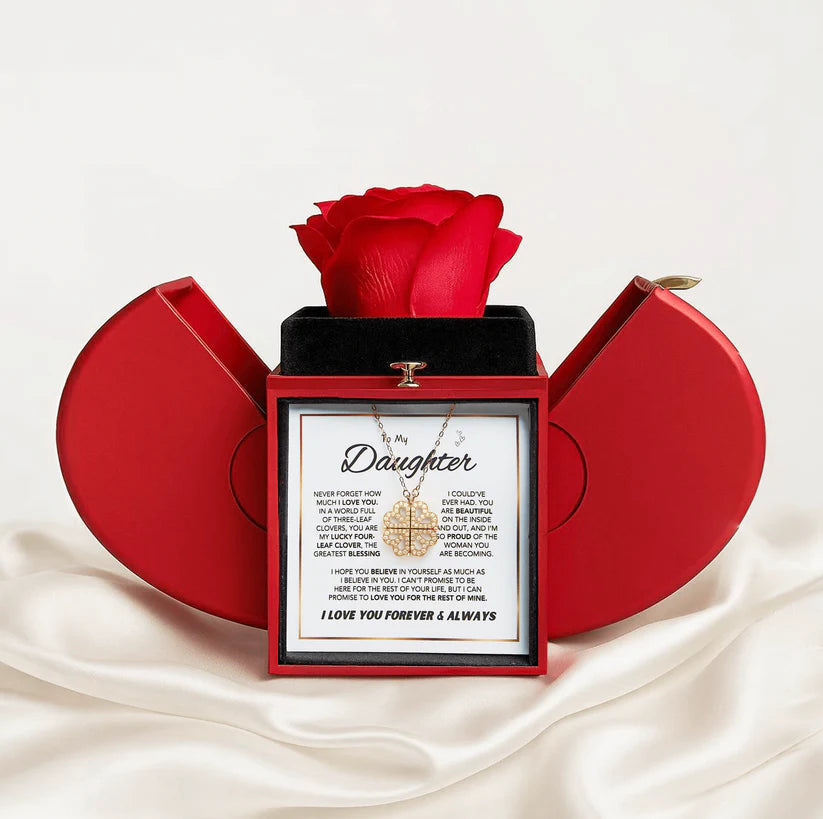 "To my Daughter" Four Leaf Clover Lucky Charm Necklace